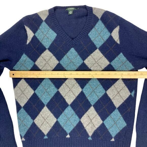 J. Crew 100% Lambswool Sweater Mens Large Blue Diamond Argyle Classic Pullover - Picture 9 of 15